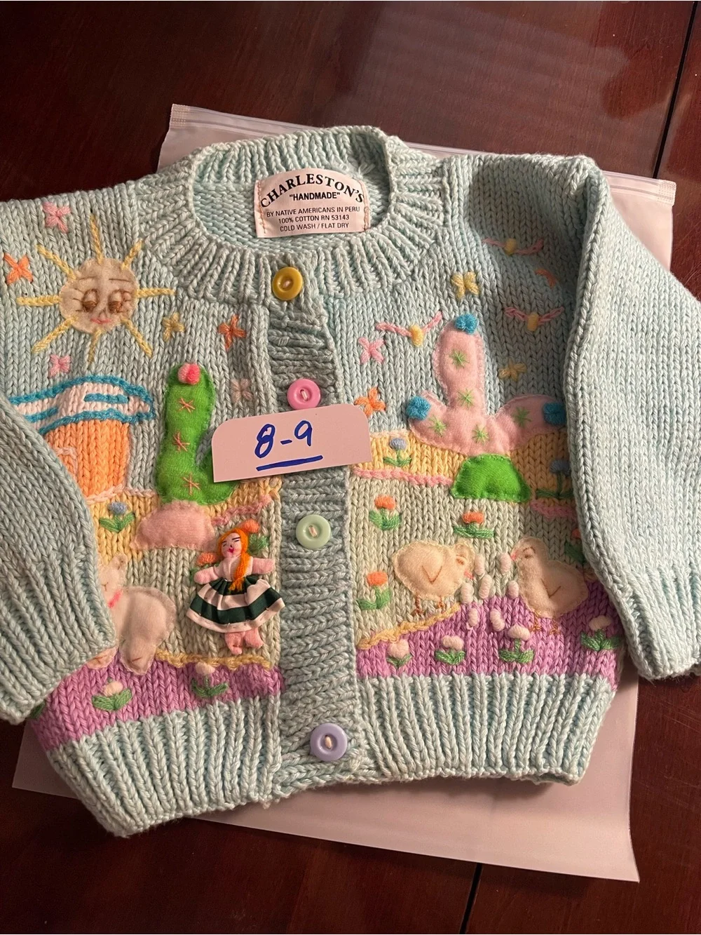 Charleston’s Handmade Embroidered Peruvian Turquoise Girls Baby Sweater